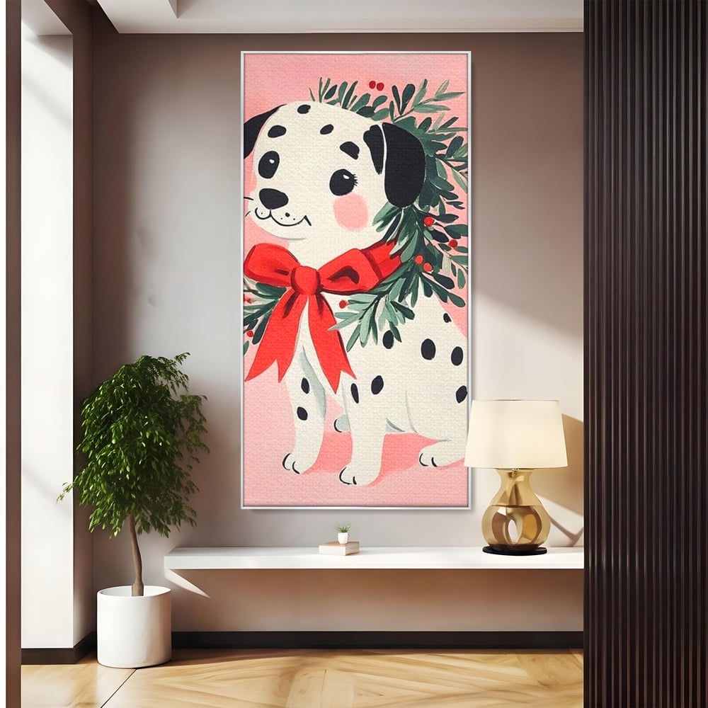 Tablou canvas cu tablou canvas cu catel dalmatian, in rama de aluminiu argintiu